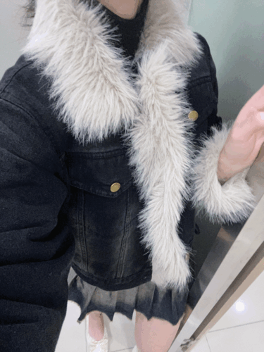 dolpin denim vintage fur mustang jacket