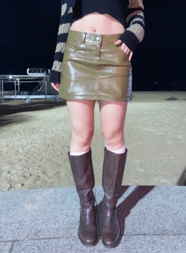 karina enamel glossy leather lowrise mini skirt