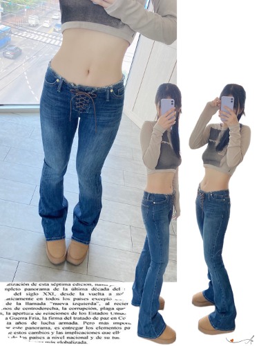 corset lowrise fringe denim slim real bootcut jeans