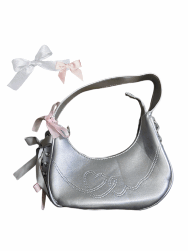 ballet croset stitch heart ribbon leather mini bag