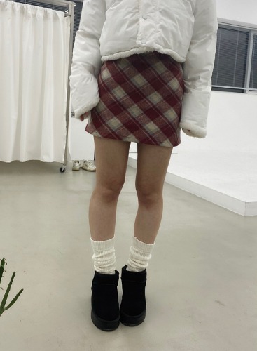 coi check wool classic mini skirt