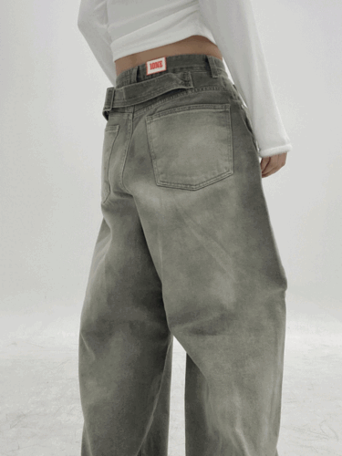 taidai back belt ring cotton wide pants