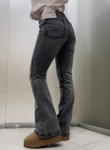 gray slim boots-cut span denim pants