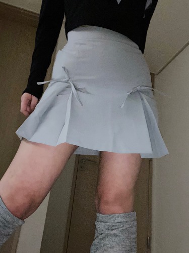 two ribbon pleats mini skirt